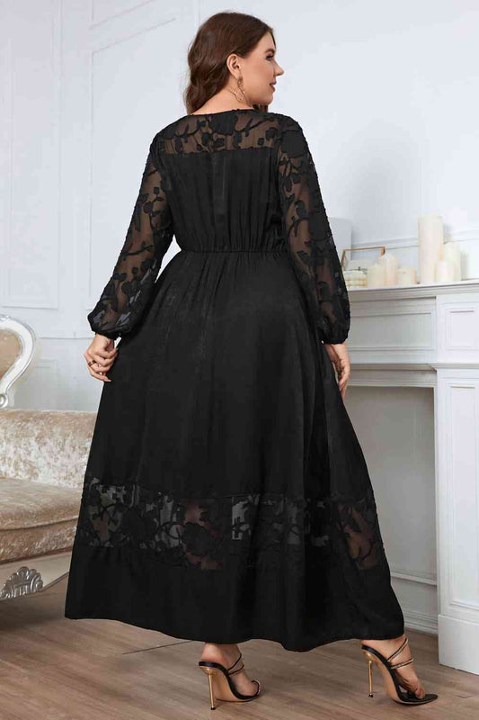 Melo Apparel Plus Size Embroidery Round Neck Long Sleeve Maxi Dress Shop One Place