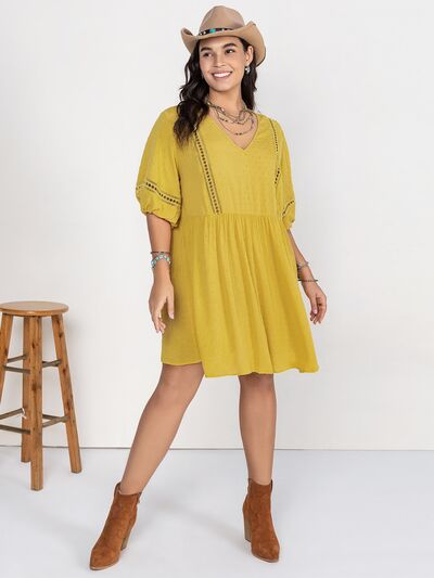Plus Size Eyelet Swiss Dot Half Sleeve Mini Dress Shop One Place