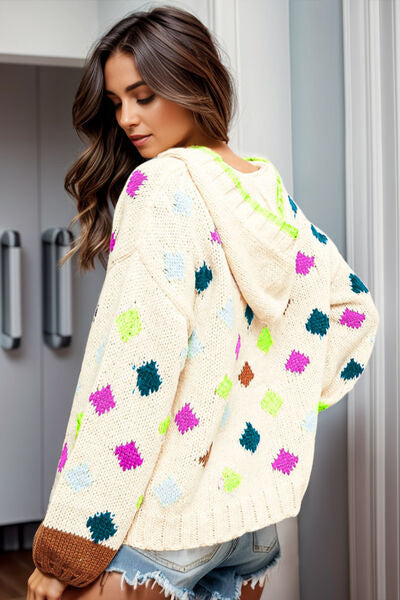 Geometric Dropped Shoulder Hooded Sweater Shop One Place