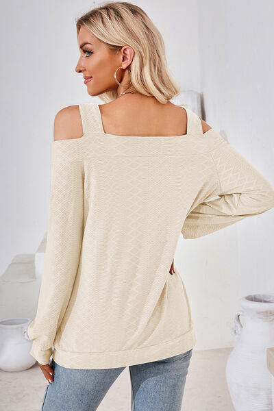 Cutout Square Neck Cold Shoulder T-Shirt Shop One Place