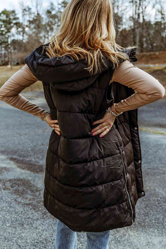 Longline Hooded Sleeveless Puffer Vest Shop One Place