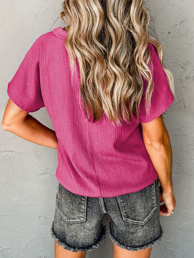 Textured V-Neck Short Sleeve T-Shirt Shop One Place
