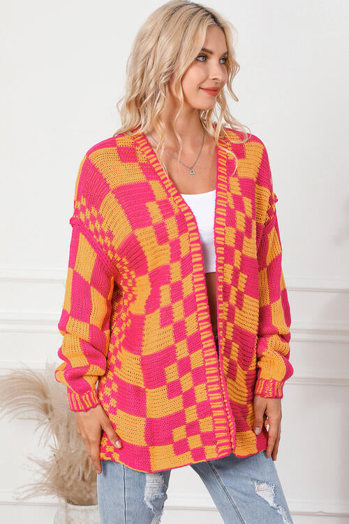 Contrast Exposed Seam Open Front Cardigan Shop One Place