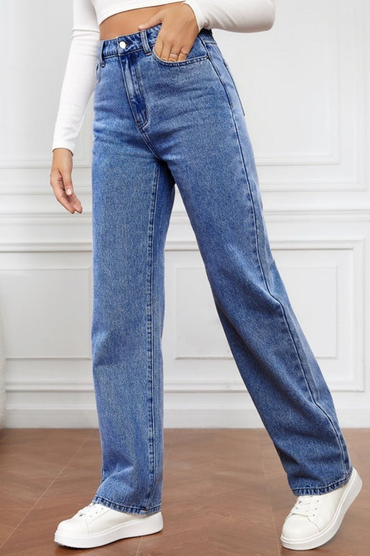 High Waist Straight Jeans Shop One Place