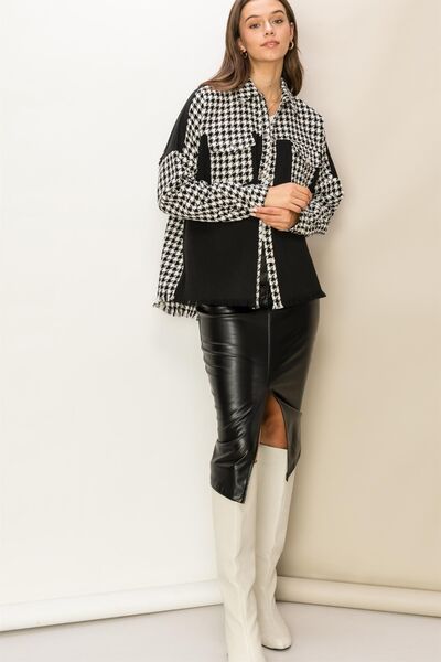 HYFVE Houndstooth Contrast Raw Hem Jacket Shop One Place