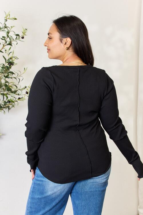 Culture Code Full Size Ribbed Round Neck Long Sleeve Top Shop One Place