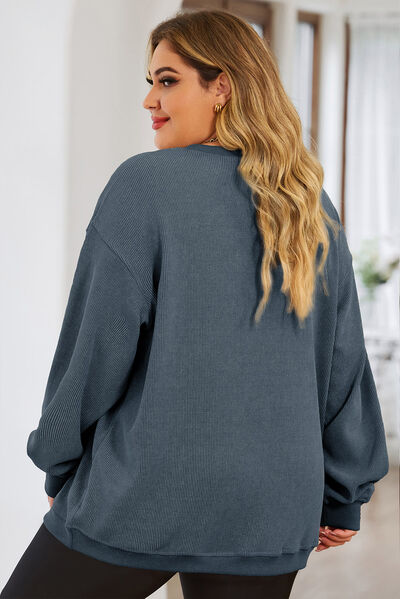 Plus Size Round Neck Dropped Shoulder Sweatshirt Shop One Place