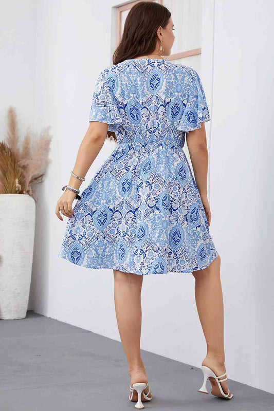 Plus Size Surplice Neck Flutter Sleeve Dress Shop One Place