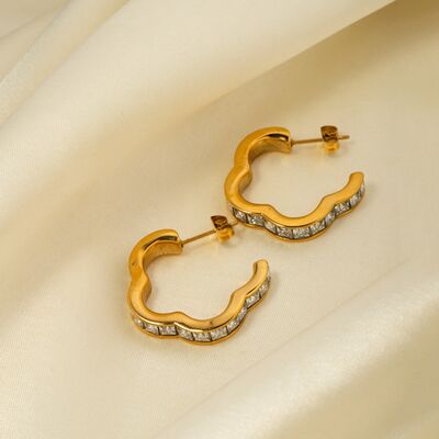Stainless Steel Inlaid Zircon C-Hoop Earrings Shop One Place
