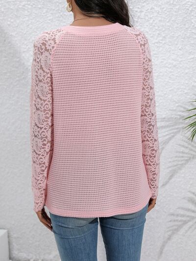 Half Button Raglan Sleeve Blouse Shop One Place