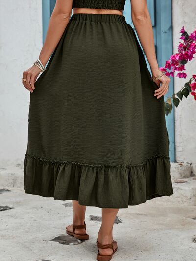 Ruffled Elastic Waist Midi Skirt Shop One Place