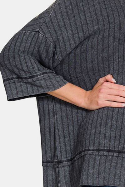 Zenana Washed Ribbed Drop Shoulder Half Sleeve Top Shop One Place