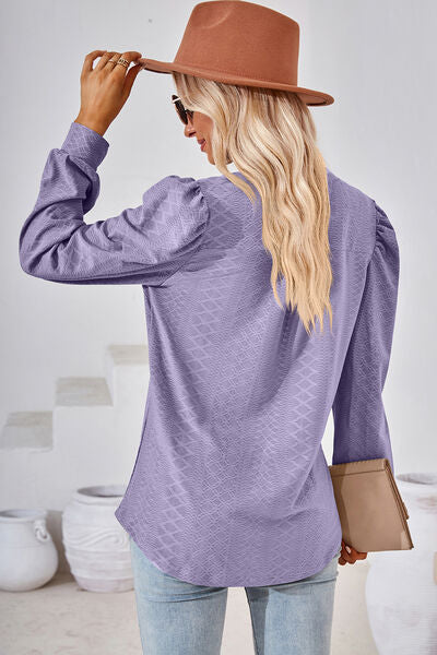 Ruched Notched Long Sleeve T-Shirt Shop One Place
