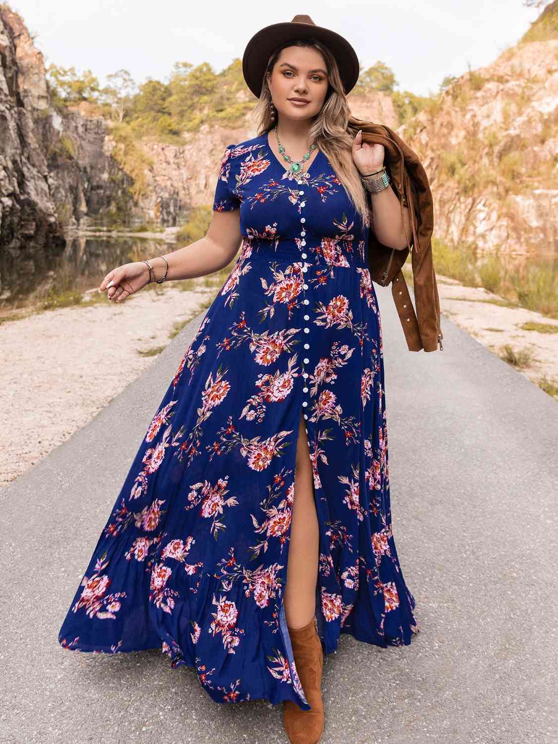 Plus Size V-Neck Maxi Dress Shop One Place