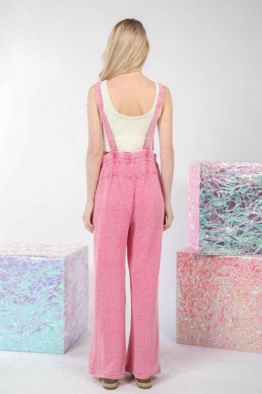 VERY J Texture Washed Wide Leg Overalls Shop One Place