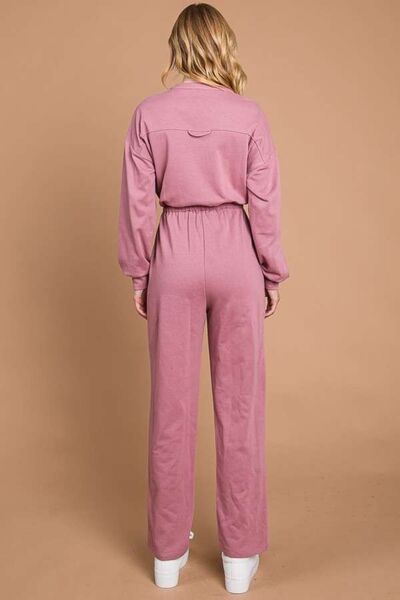 Culture Code Full Size Button Up Drawstring Waist Straight Jumpsuit Shop One Place