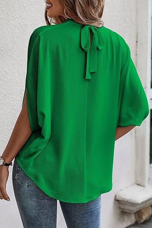 Tie Back Slit Half Sleeve Blouse Shop One Place