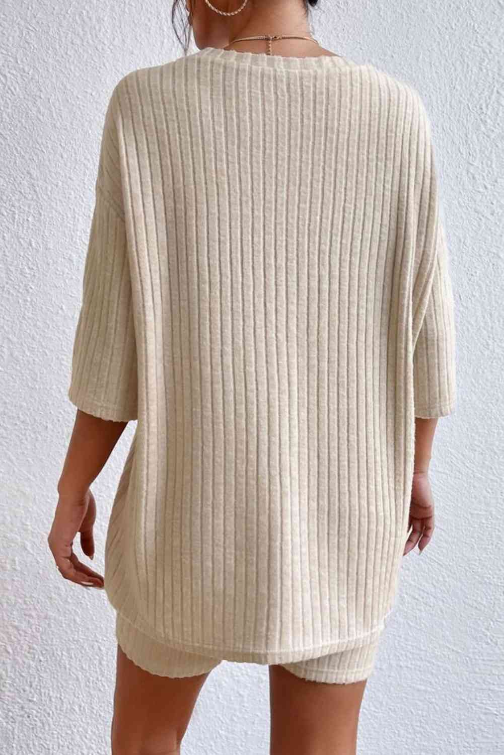 Round Neck Ribbed Top and Shorts Lounge Set Shop One Place