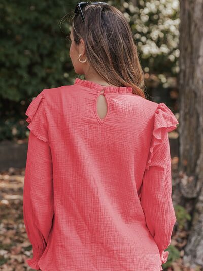 Frill Mock Neck Long Sleeve Blouse Shop One Place