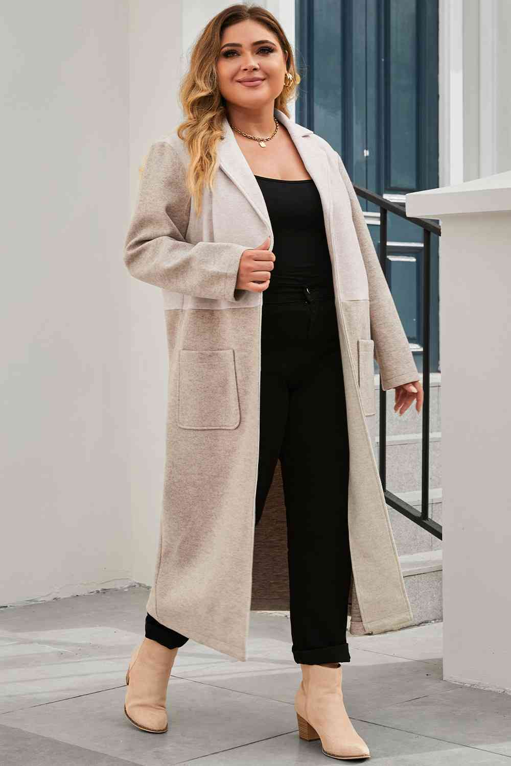 Plus Size Collared Neck Buttoned Longline Coat Shop One Place