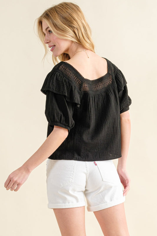 And The Why Square Neck Cotton Gauze Ruffled Blouse Shop One Place