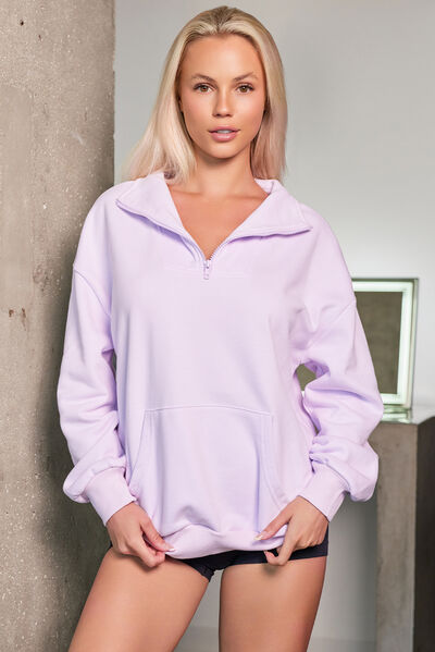 Quarter Zip Dropped Shoulder Sweatshirt Shop One Place