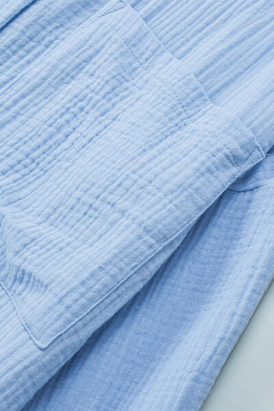 Textured Pocketed Button Up Shirt Shop One Place