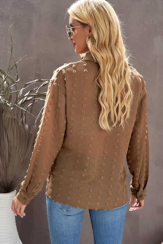 Swiss Dot Button Up Long Sleeve Shirt Shop One Place