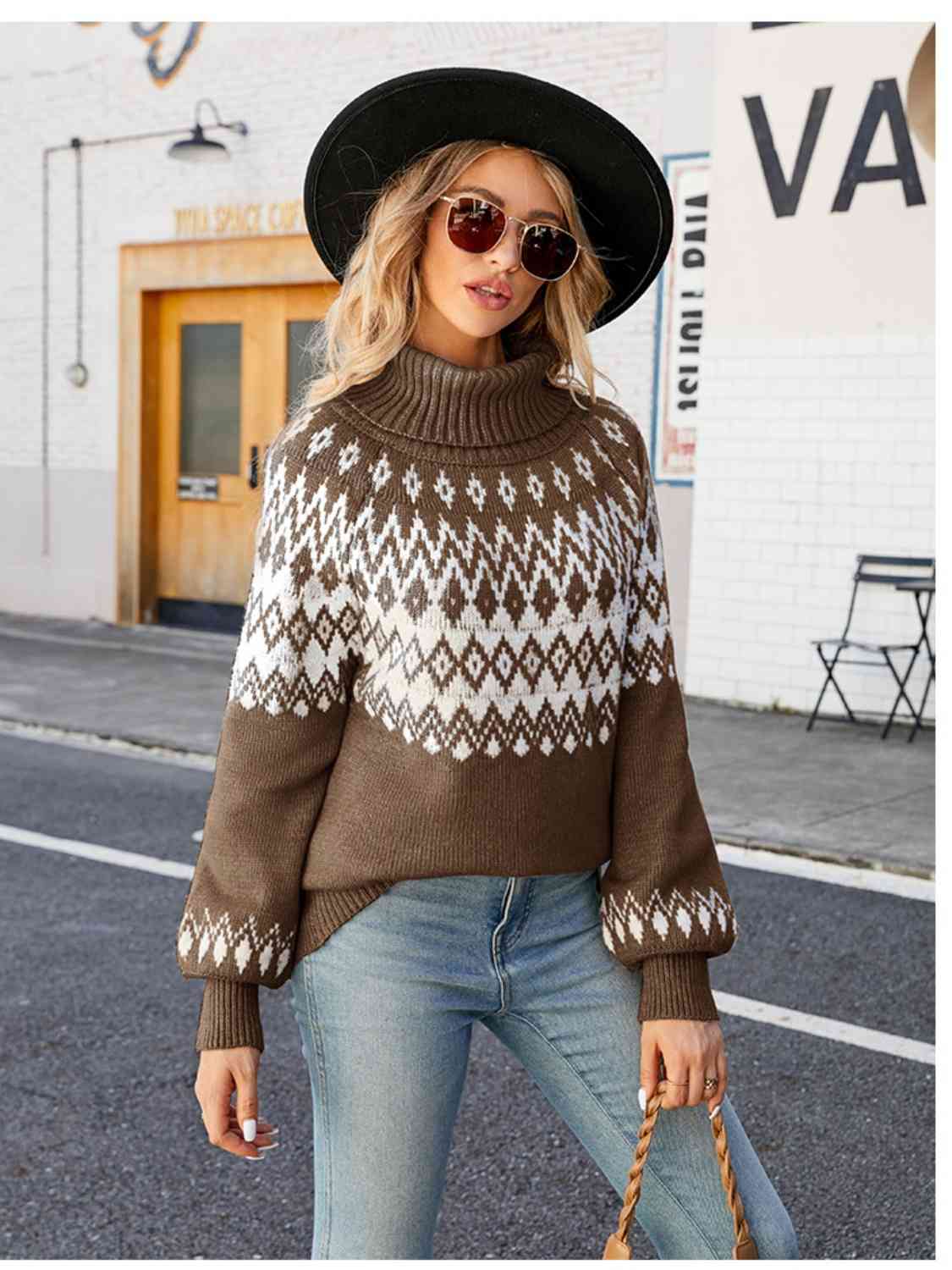 Turtleneck Lantern Sleeve Sweater Shop One Place