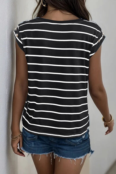 Decorative Button Round Neck T-Shirt Shop One Place