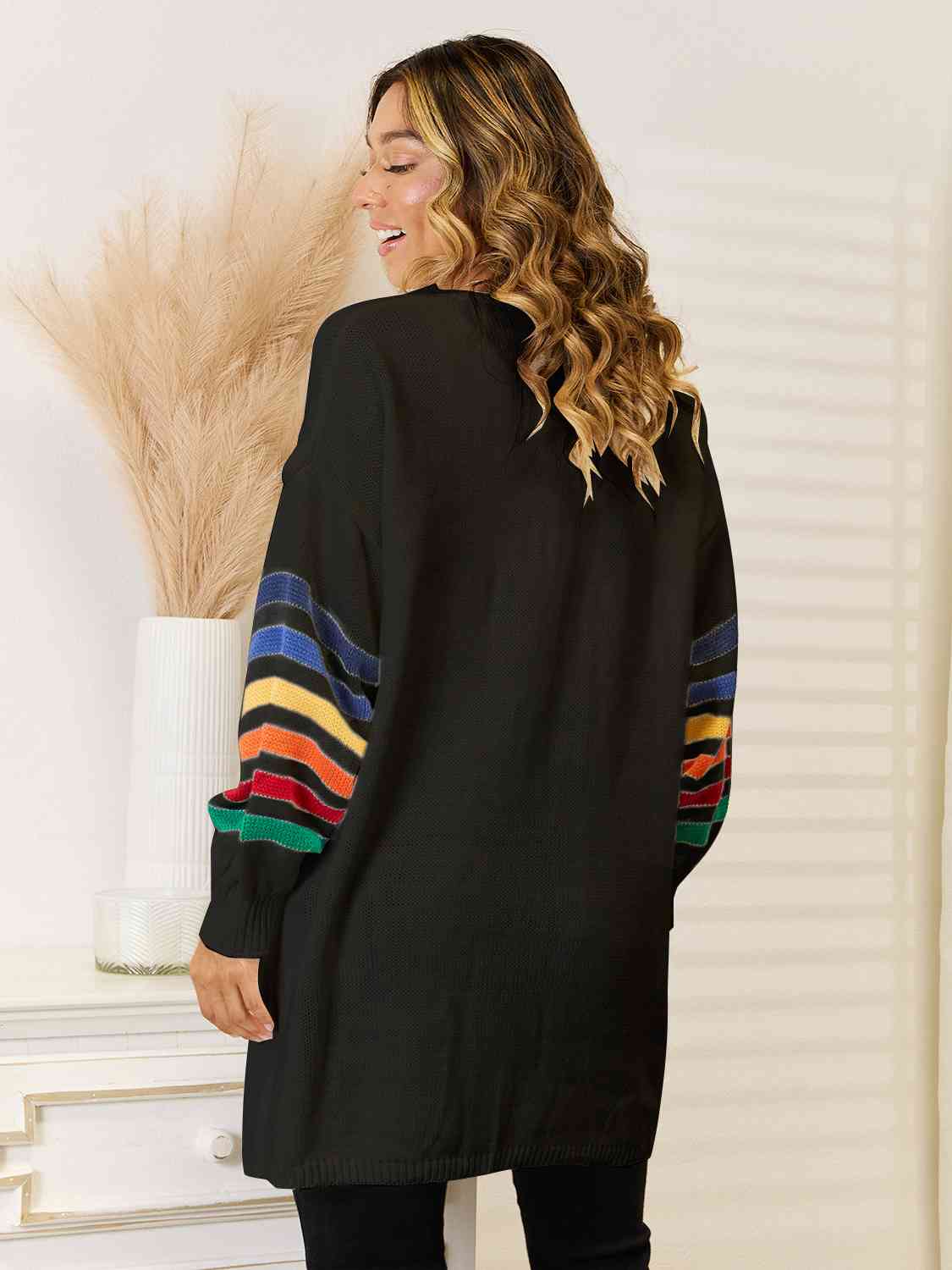 Striped Open Front Dropped Shoulder Cardigan Shop One Place
