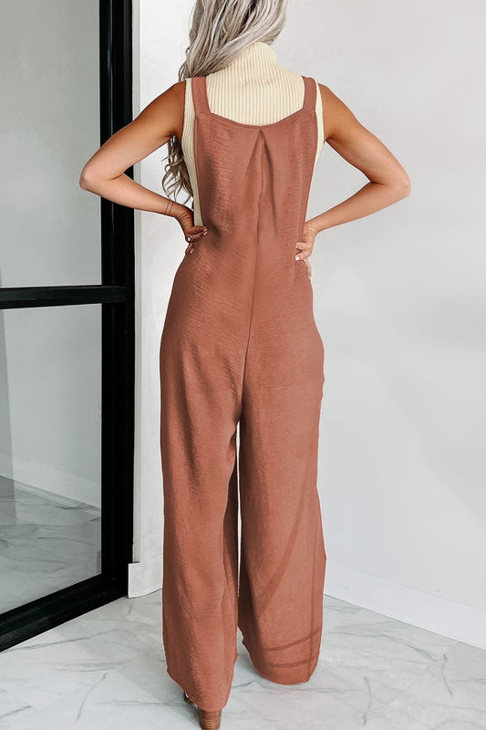 Waffle-knit Wide Leg Overall with Pockets Shop One Place