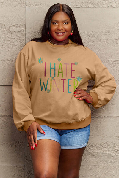 Simply Love Full Size I HATE WINTER Dropped Shoulder Sweatshirt Shop One Place