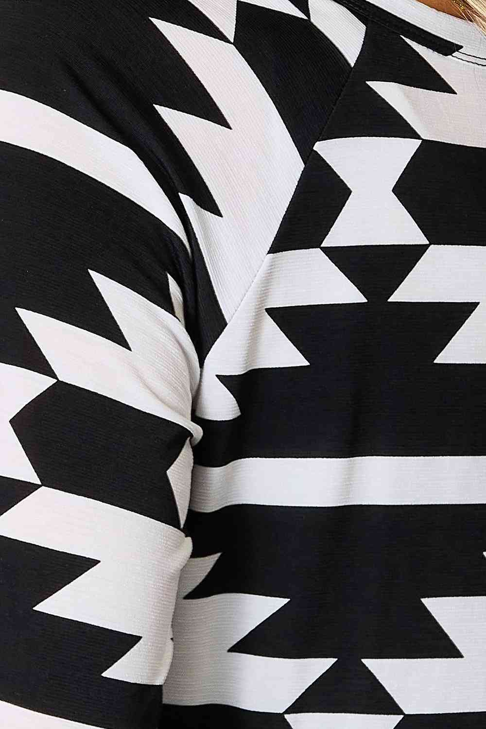 Heimish Full Size Geometric Notched Neck Long Sleeve Top Shop One Place