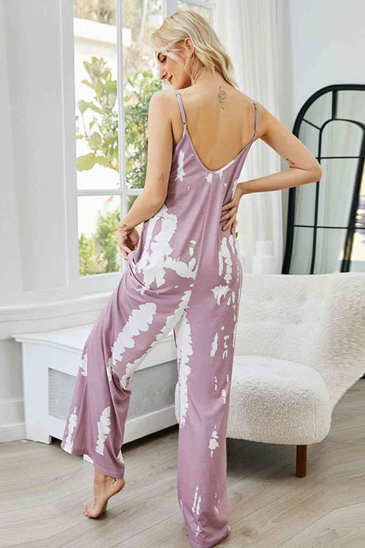 Tie-Dye Spaghetti Strap Jumpsuit with Pockets Shop One Place