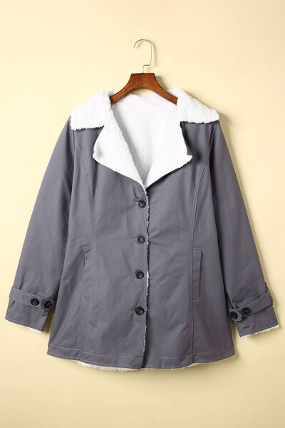 Pocketed Button Up Collared Neck Coat Shop One Place