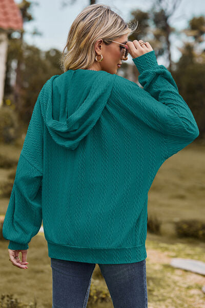 Drawstring Zip Up Dropped Shoulder Hoodie Shop One Place