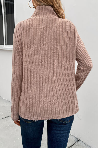 Ribbed Turtleneck Long Sleeve Sweater Shop One Place