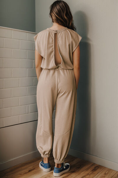 Drawstring Round Neck Cap Sleeve Jumpsuit Shop One Place