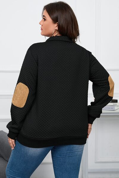Plus Size Waffle-Knit Collared Neck Sweatshirt Shop One Place