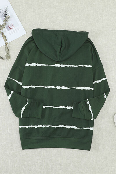 Drawstring Striped Dropped Shoulder Hoodie Shop One Place