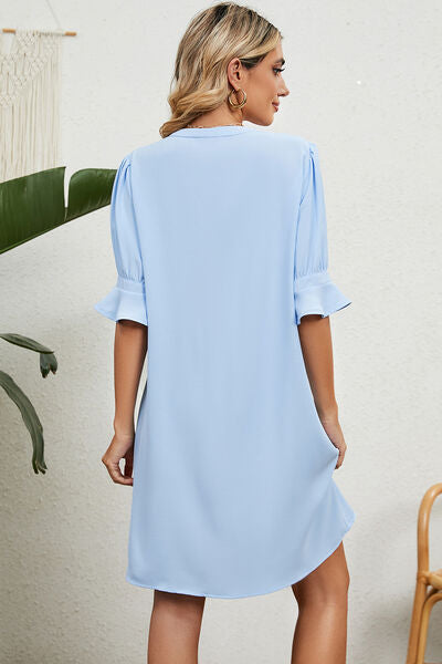 Notched Flounce Sleeve Mini Dress Shop One Place