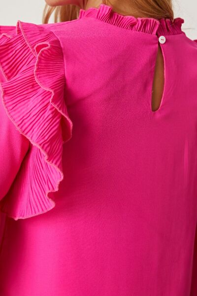 Frill Ruffled Three-Quarter Sleeve Blouse Shop One Place