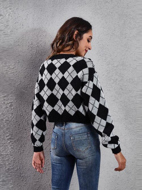 Geometric Button Up Long Sleeve Cardigan Shop One Place