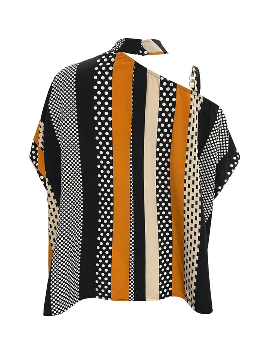 Cutout Color Block Mock Neck Blouse Shop One Place