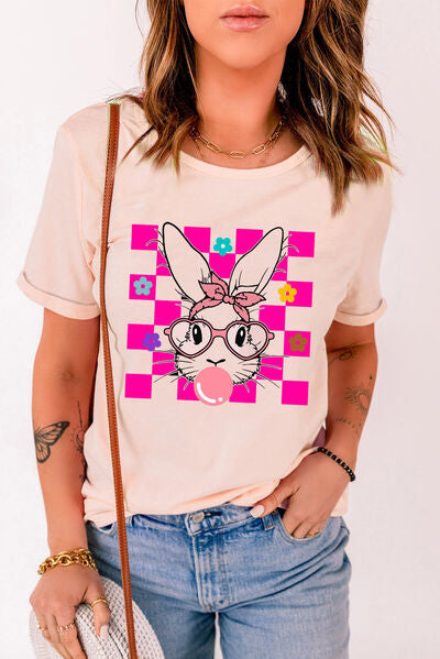 Rabbit Round Neck Short Sleeve T-Shirt Shop One Place