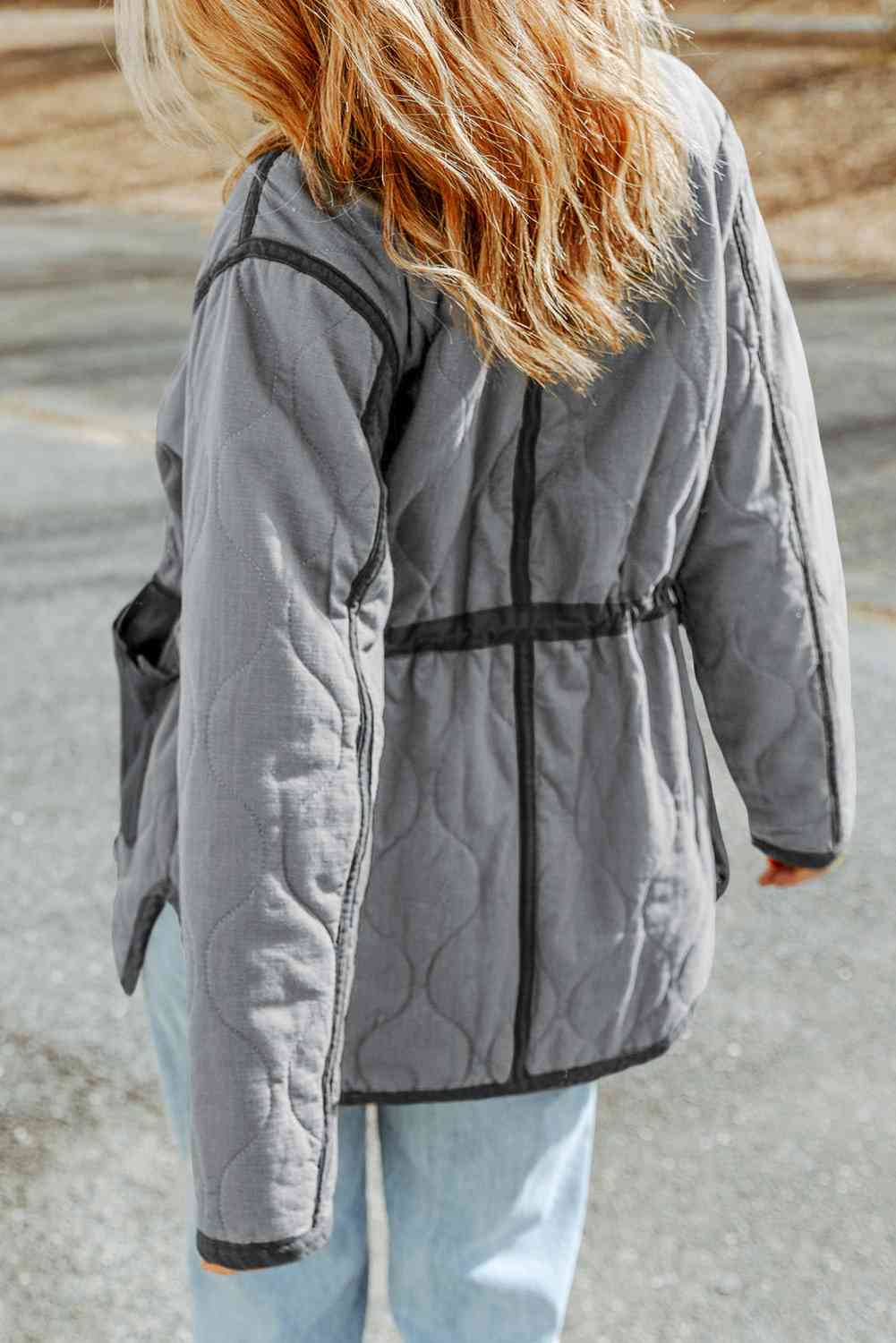Drawstring Waist Zip-Up Jacket Shop One Place