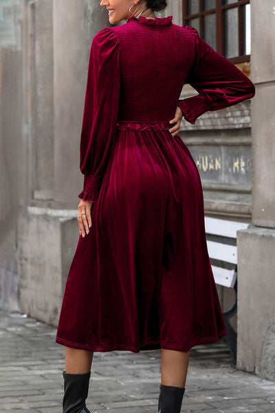 Smocked Lantern Sleeve Midi Dress Shop One Place