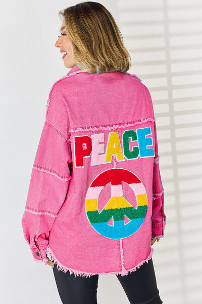 PEACE Raw Hem Dropped Shoulder Denim Top Shop One Place