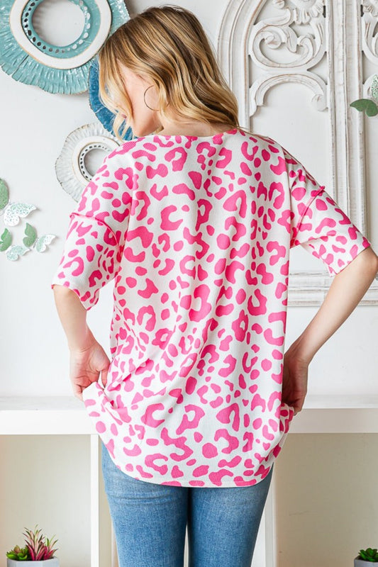 Heimish Full Size Leopard Exposed Seam Short Sleeve Top Shop One Place